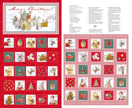 Christmas At Pooh Corner 9113P-88 Red Advent Calendar 36 x 44 Inch Panel