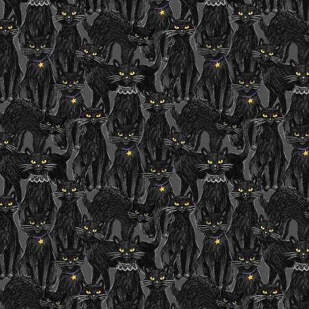 3/4 yard - Meow-Gical Night 96475-995 Black Packed Cats