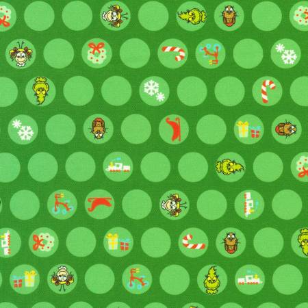 Little Grinch 23876-7 Green Circles Christmas Motifs Grinch Max Cindy Lou