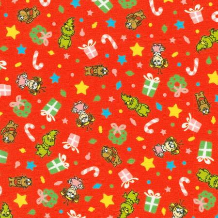 Little Grinch 23877-3 Red Tossed Christmas Motifs Grinch Max Cindy Lou