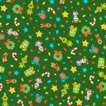 Little Grinch 23877-7 Green Tossed Christmas Motifs Grinch Max Cindy Lou