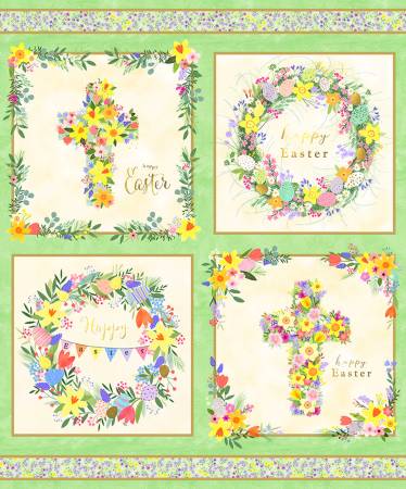 Happy Easter Panel Flowers Cross Meadow 23575-270