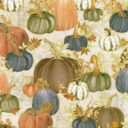 Hello Fall 23916-156 Linen Pumpkins Fall Leaves