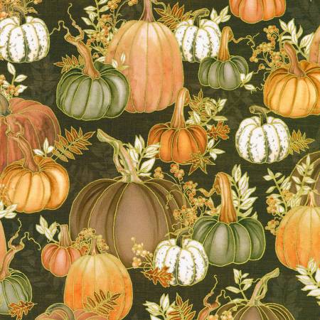 Hello Fall 23916-342 Chestnut Pumpkins Fall Leaves