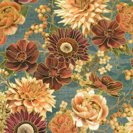 Hello Fall 23917-68 Dusty Blue Florals