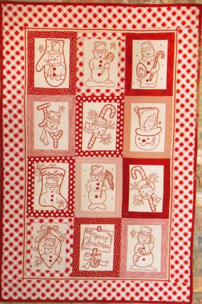 Vintage Redwork Snowmen Hand Embroidery