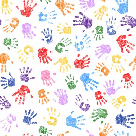 Color My World BQ4082-01 White/Multi Handprints