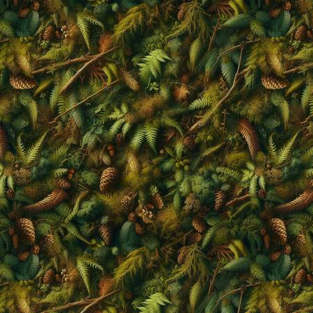 Wilderness Song Green Forest Moss Leaves and Pine Cones BQ4171-66