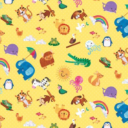 Noah and Friends 4585-33 Yellow Allover Characters