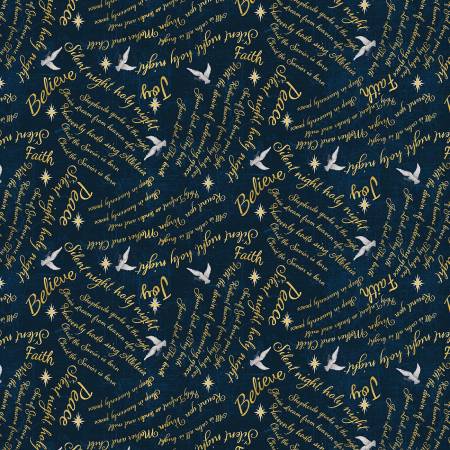 Silent Night 4705-77 Navy Words Texture