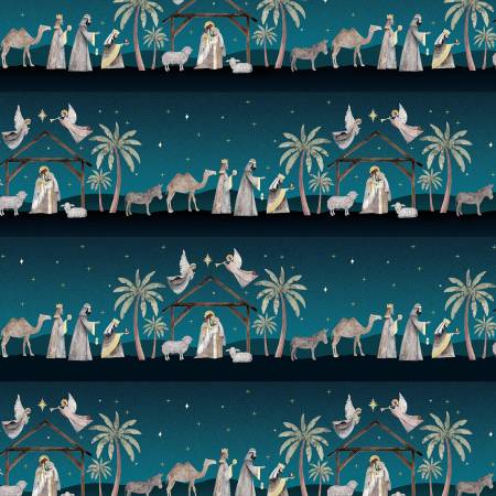 Silent Night 4709-77 Navy Border Stripe