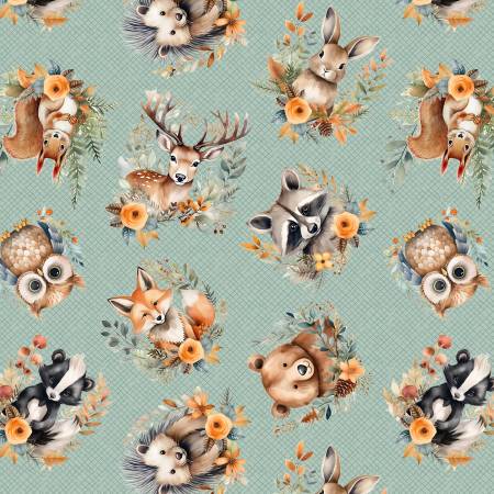 Wild n Free 4931-11 Teal Tossed Animals