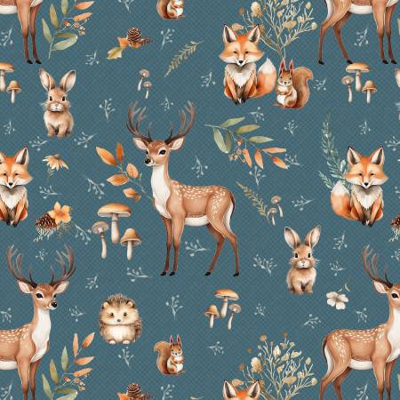 Wild n Free 4933-77 Navy Woodland Animals