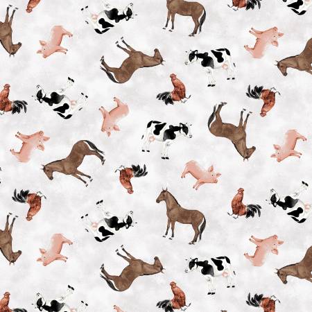 Country Morning 4959-19 Light Gray Tossed Animals