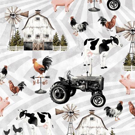Country Morning 4964-19 Light Gray Scenic