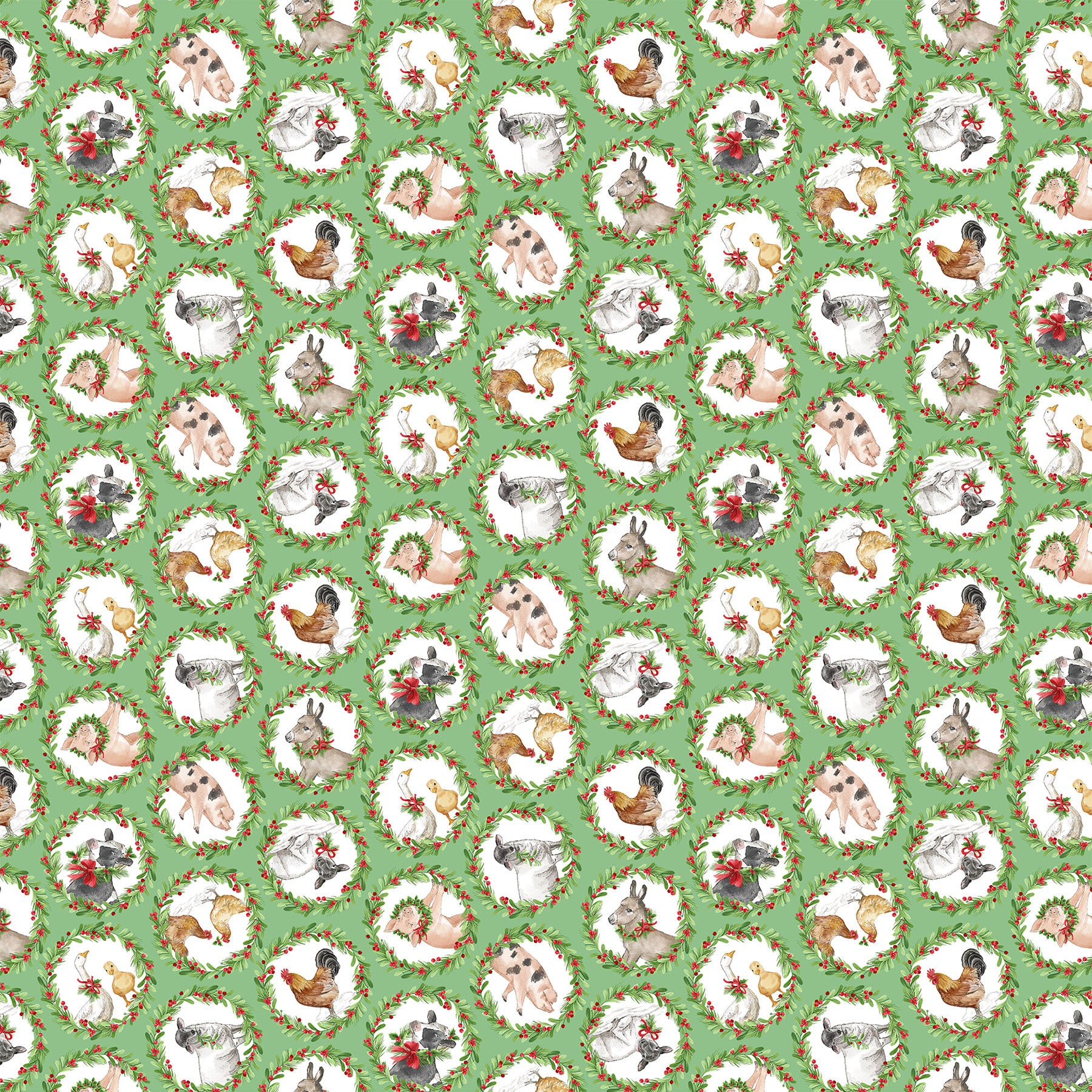 Barnyard Christmas 28803-74 Green Animal Wreaths