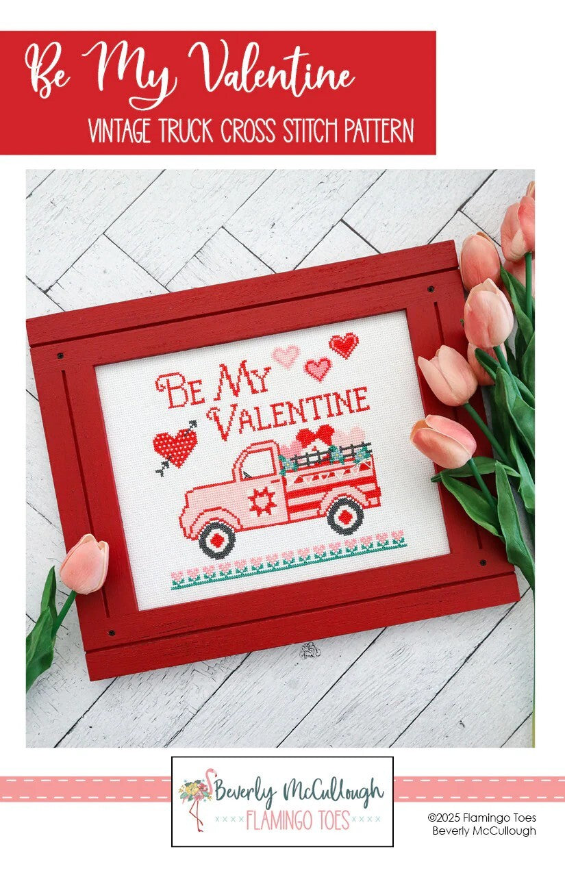 Be My Valentine Vintage Truck Cross Stitch Pattern
