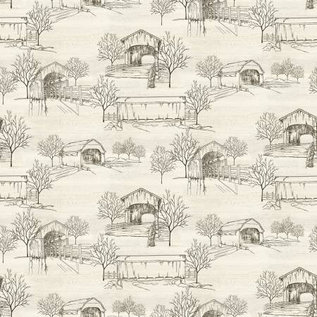 Covered Bridges in Fall Toile Cream C16212R-CREAM