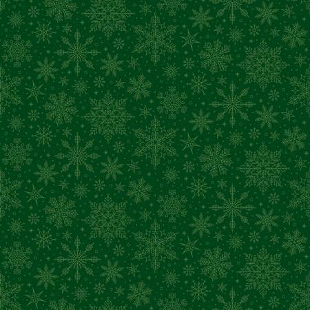 Poinsettias at Christmas C17635-GREEN Snowflakes Green