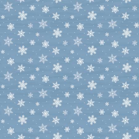 Covered Bridges in Winter Snowflakes Blue