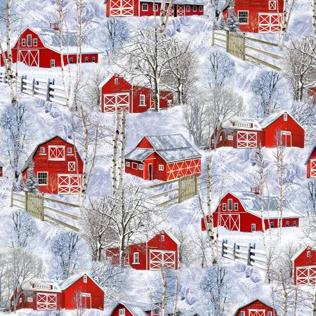 Winter Barns All Over C7869-Natural