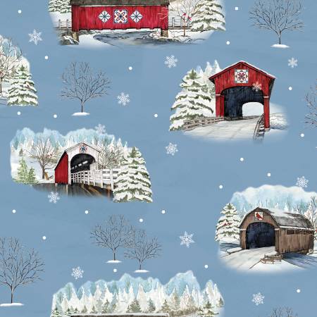 Covered Bridges in Winter Main Blue