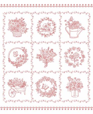 White Redwork Floral Panel CD3100-WHITE