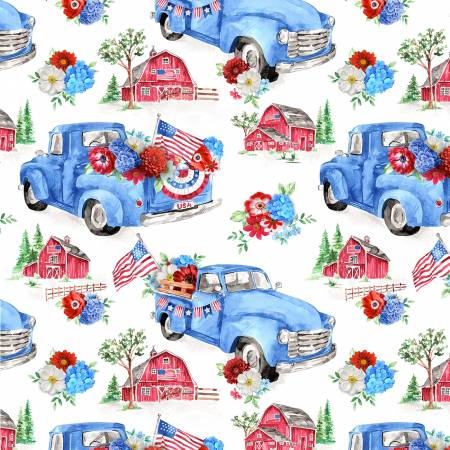 USA White Patriotic Floral Truck CD3269-WHITE
