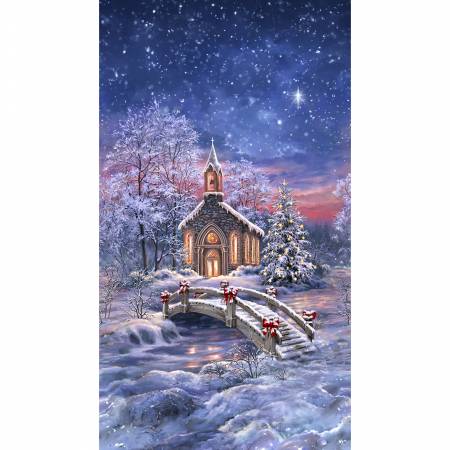 Winter Snowy Chapel Panel 24" CD3523-WINTER