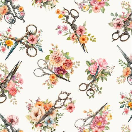 Cream Tossed Floral Scissors CD3875-CREAM