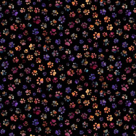 Calico Cat Black Floral Paw Prints CD4115-BLACK