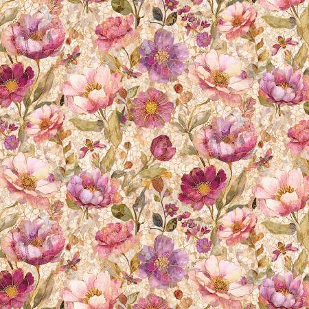Mosaic CD4523-BEIGE Beige Floral On Mosaic