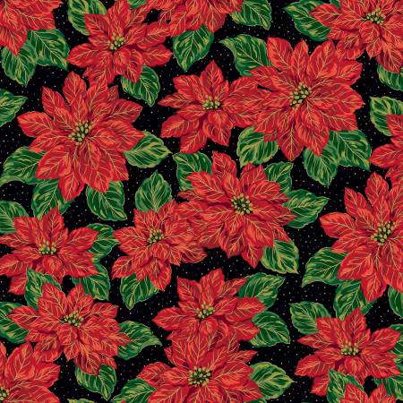 Poinsettias at Christmas CF17630-BLACK Main Black Foil