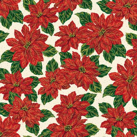 Poinsettias at Christmas CF17630-CREAM Main Cream Foil