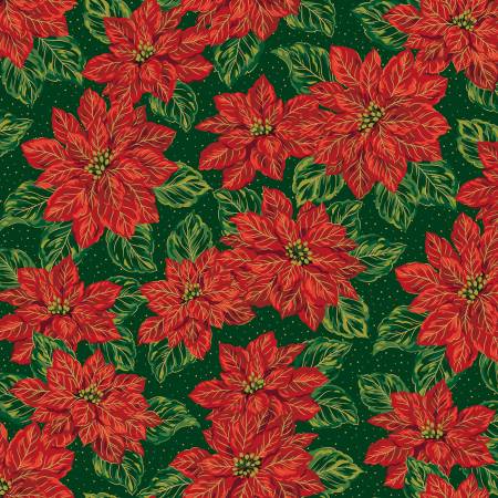 Poinsettias at Christmas CF17630-GREEN Main Green Foil