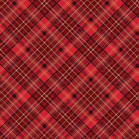Poinsettias at Christmas CF17633-RED Plaid Red Foil