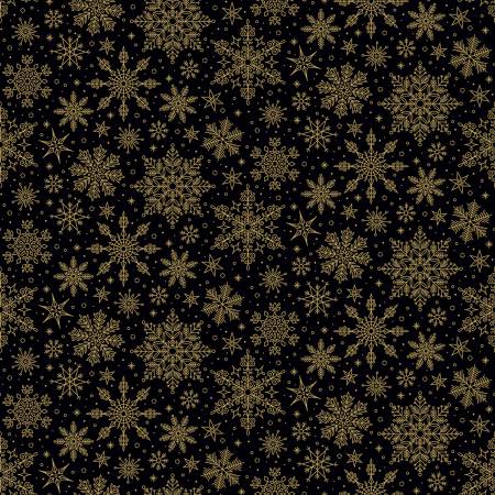 Poinsettias at Christmas CF17635-BLACK Snowflakes Black Foil