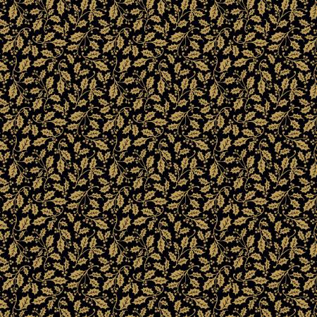 Poinsettias at Christmas CF17636-BLACK Holly Black Foil