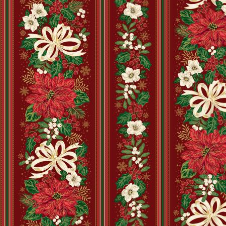 Poinsettias at Christmas CF17637-RED Border Stripe Red Foil