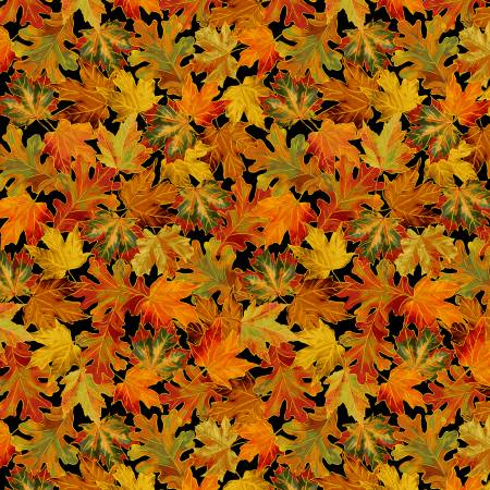 Black Allover Metallic Autumn Leaves Harvest CM1289-BLACK