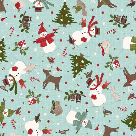 Snowtop Mountain Flannel F11162-Q Aqua Christmas Toss Flannel