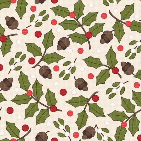 Snowtop Mountain Flannel F11163-E Cream Greenery Flannel
