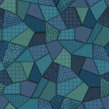 Patchwork Woolies F11310-B Blue Patchwork Quilt Flannel