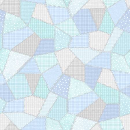 Patchwork Woolies F11310-WB White/Blue Patchwork Quilt Flannel