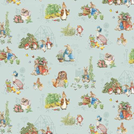 Flannel Peter Rabbit & Friends Characters Blue  F16789R-BLUE