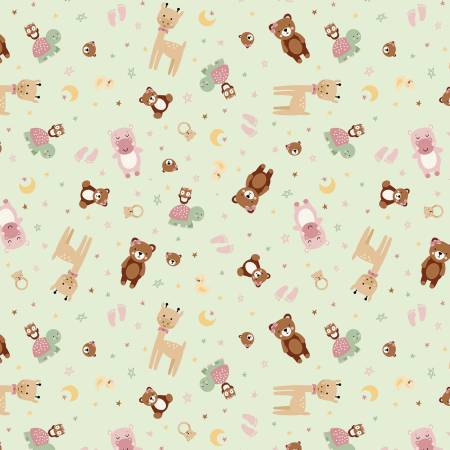 Designer Flannel  F17501-MINT Baby Girl Animal Toss Mint