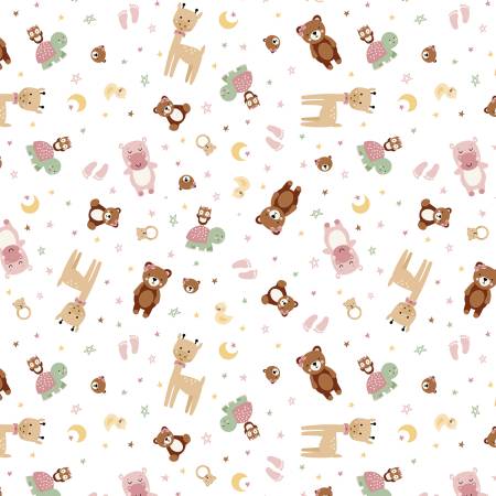 Designer Flannel  F17501-WHITE Baby Girl Animal Toss White