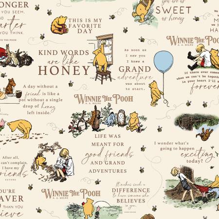 Designer Flannel  F17502-CREAM Winnie the Pooh Quotes Cream