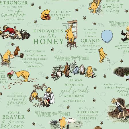 Designer Flannel  F17502-GREEN Winnie the Pooh Quotes Green