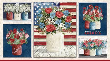 Farmhouse Americana Patriotic Bouquet Panel FAME05755-PA